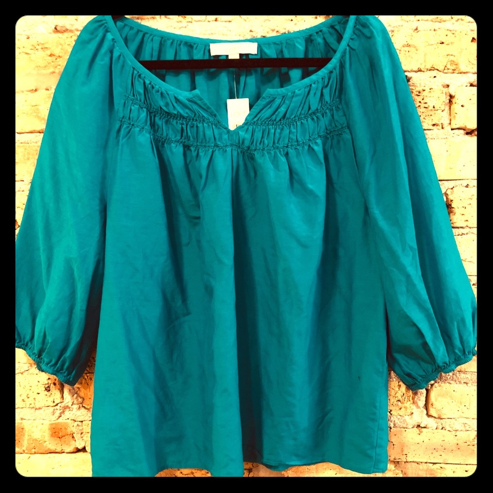 Turquoise LOFT Silk Boho Style Flowy Shirt-NEW